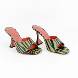 Amina Muaddi Lupita Green Zebra Mule Slide Sandals Heels Size 37.5 US 7.5 Women